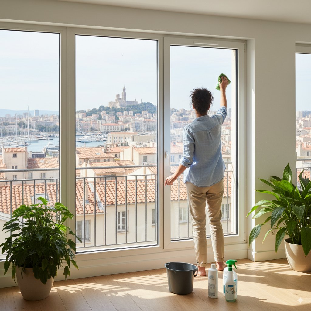 femme de menage lavant appartement marseillais